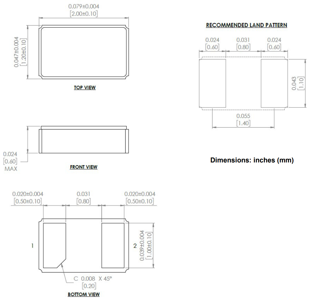 Mechanical Drawing - Abracon ABS06N Crystals
